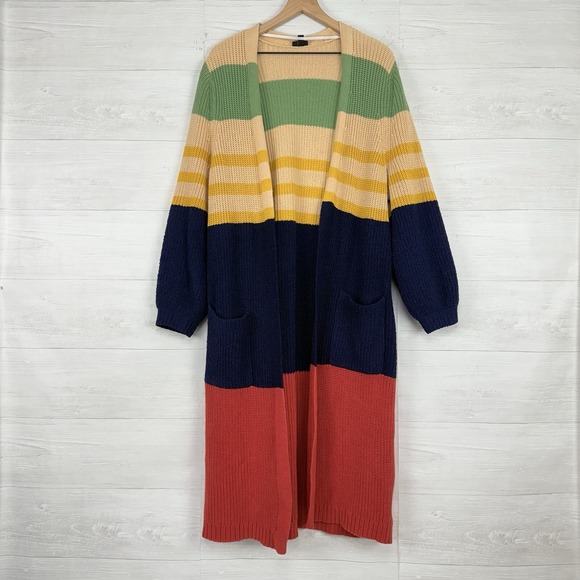 Torrid Sweater Knit Long Duster Cardigan 2X Mix Yarn Color Block Open Front - Picture 15 of 16